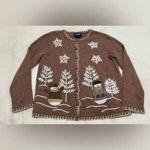 Designer Originals Studios Ugly Christmas Sweater— Snowman Cardigan Size Smalll